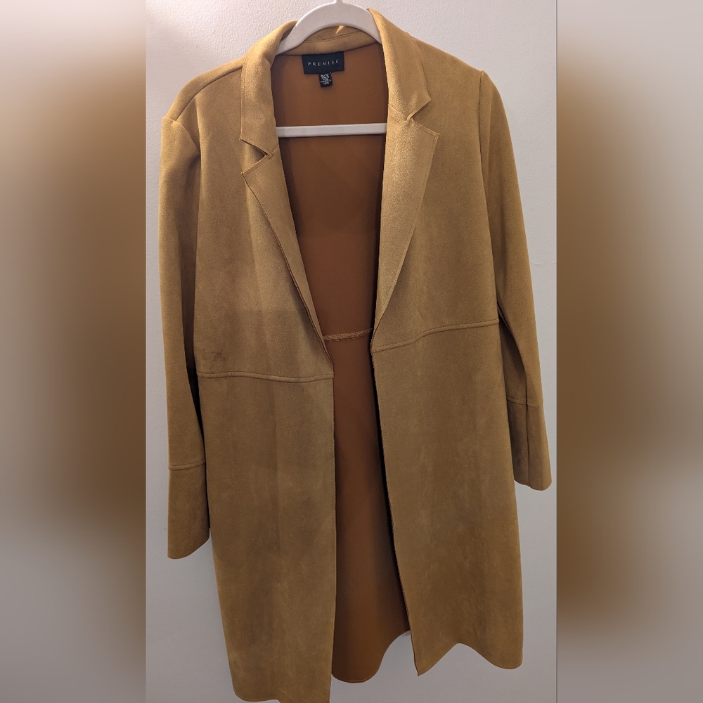 Premise Mustard Faux Leather Open Long Blazer/Cardigan